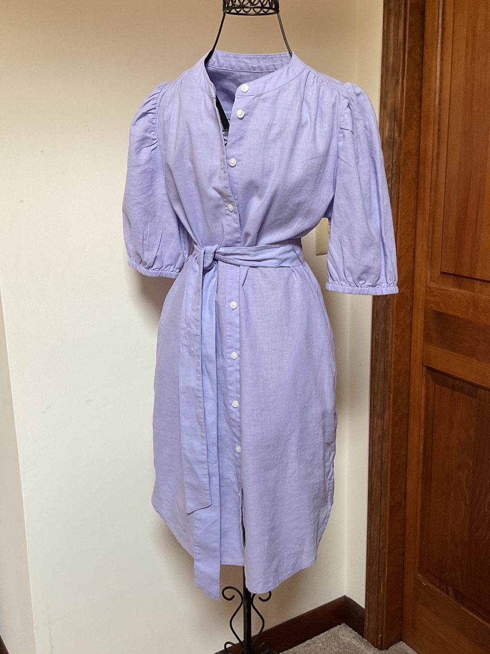 Gap Women Linen Cotton Mini Shirt Dress S Linen Cotton Belted Puff Sleeve - Picture 2 of 9